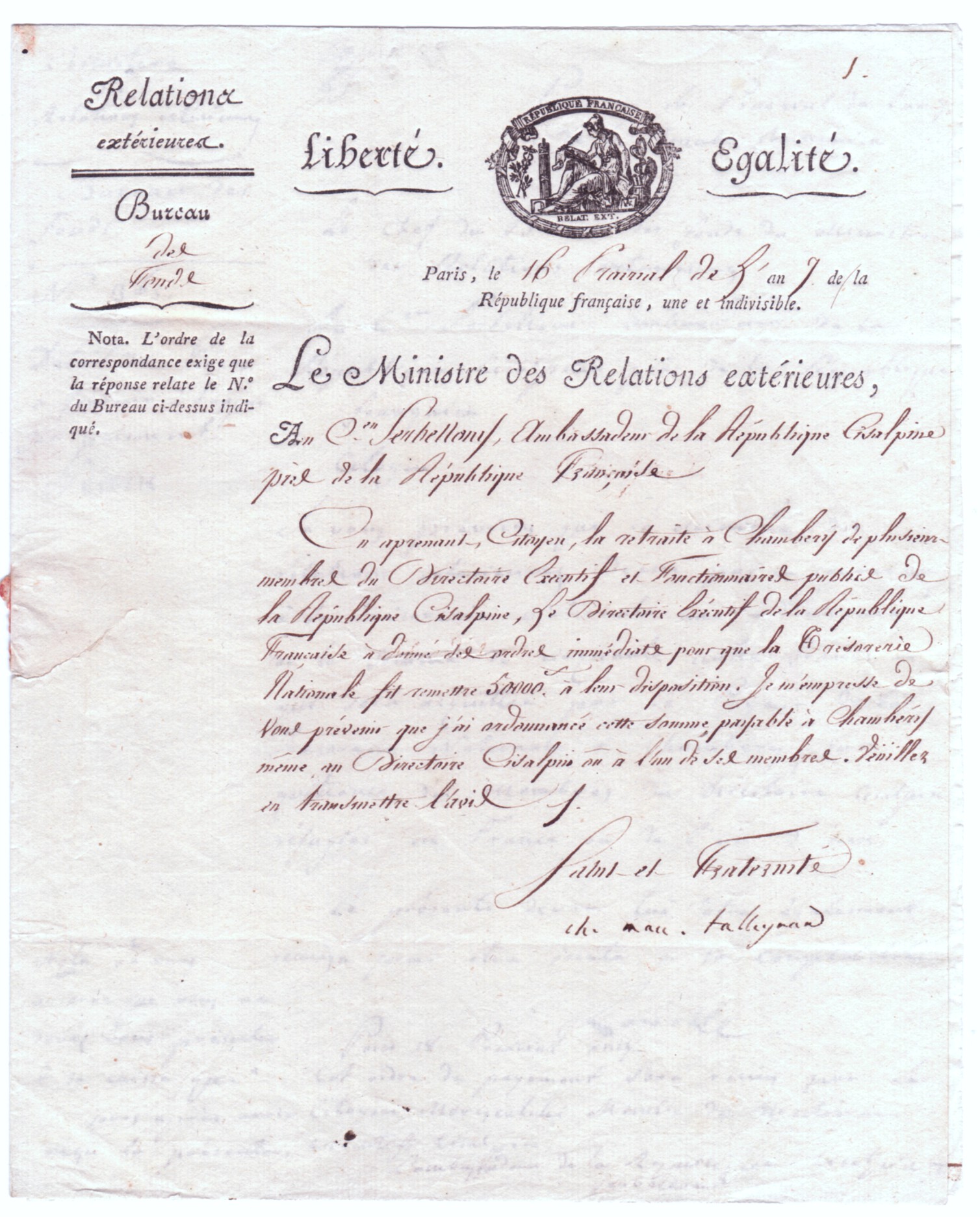 (Charles Maurice, Prince de Benevento, 1754-1838, French Statesman under Napoleon) — Sophie Dupré Autographs
