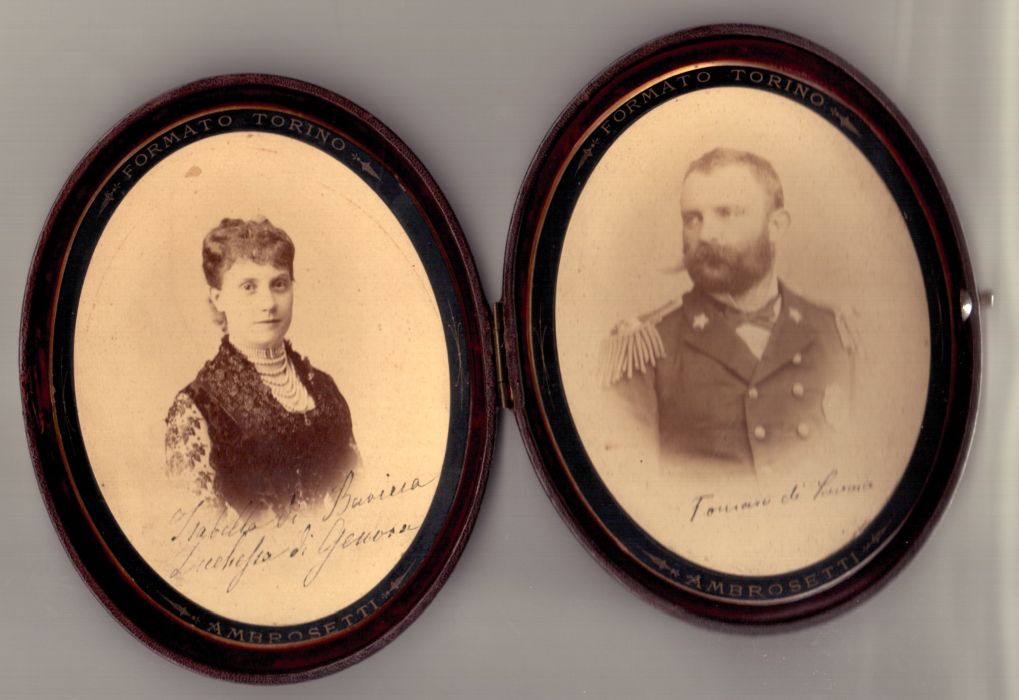(Prince of Savoy, 1854-1931, nephew of Vittorio Emanuele II and 2nd Duke of Genoa, 1855, Admiral, Regent of Italy 1915-1918) and his wife ISABELLA (1863-1924, eldest daughter of Prince Adalbert of Bavaria, 4th son of Ludwig I) — Sophie Dupré Autographs
