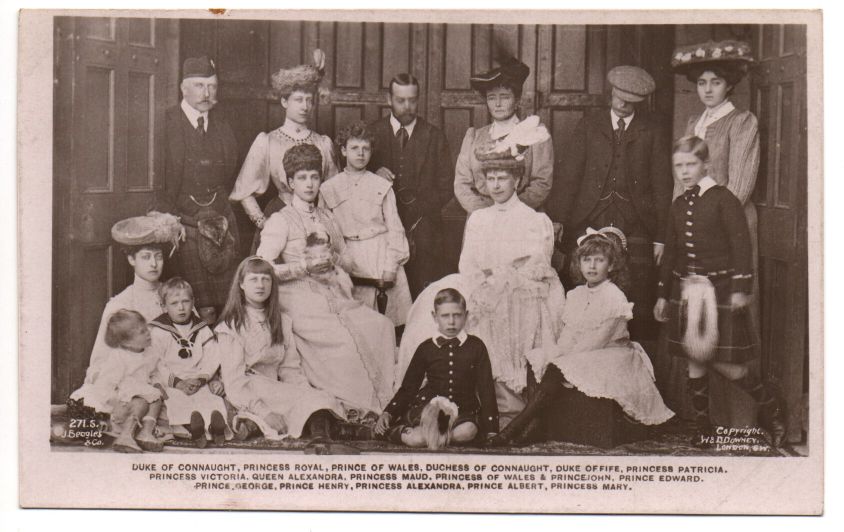 (1865-1936, King of Great Britain), MARY (of Teck, 1867-1953, his Queen), their children EDWARD VIII (1894-1972), GEORGE VI (1895-1952), MARY (1897-1965, later Princess Royal, Countess of Harewood), HENRY (1900-1974, Duke of Gloucester), GEORGE (1902-1942, Duke of Kent) and JOHN (Prince, 1905-1919), his mother ALEXANDRA (of Denmark, 1844-1925, Queen of Edward VII), uncle ARTHUR (1850-1942, Duke of Connaught) and his wife LOUISE MARGARET (1860-1917) and daughter PATRICIA (Princess, 1886-1974, Lady Patricia Ramsay), and his sisters LOUISE (1867-1931, Princess Royal, Duchess of Fife), her husband FIFE (Alexander Duff, 1849-1912, 1st Duke) and their daughters ALEXANDRA (1891-1959, Duchess of Fife 2nd in line, MAUD (1893-1945, Countess of Southesk) and VICTORIA (Princess, 1868-1935)] — Sophie Dupré Autographs