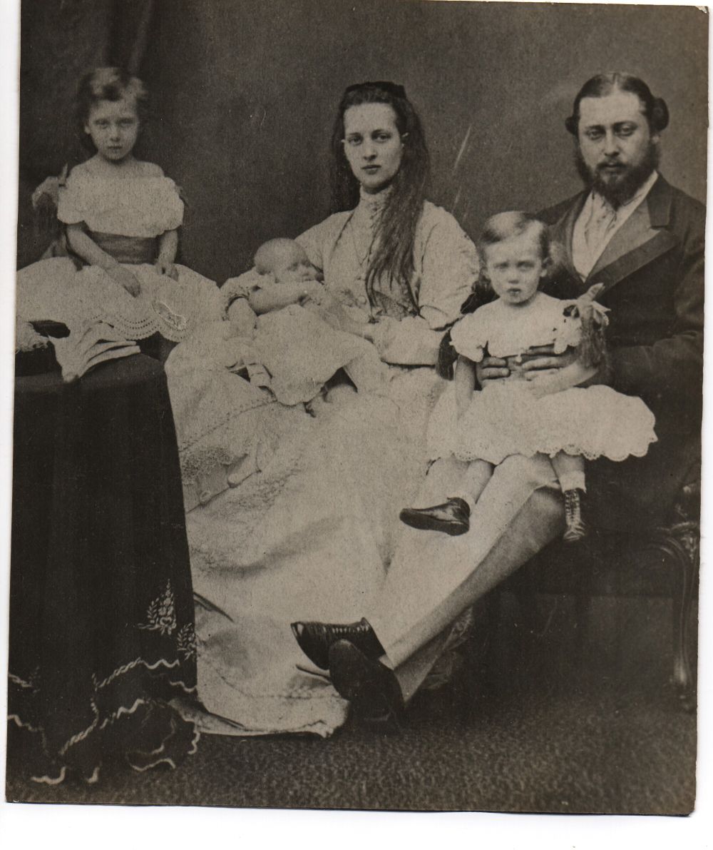 (1841-1910, King of Great Britain), his Queen ALEXANDRA (of Denmark, 1844-1925), and their children ALBERT VICTOR (1864-1892, Duke of Clarence), GEORGE V (1865-1936, King of Great Britain) & LOUISE (1867-1931, Princess Royal)] — Sophie Dupré Autographs