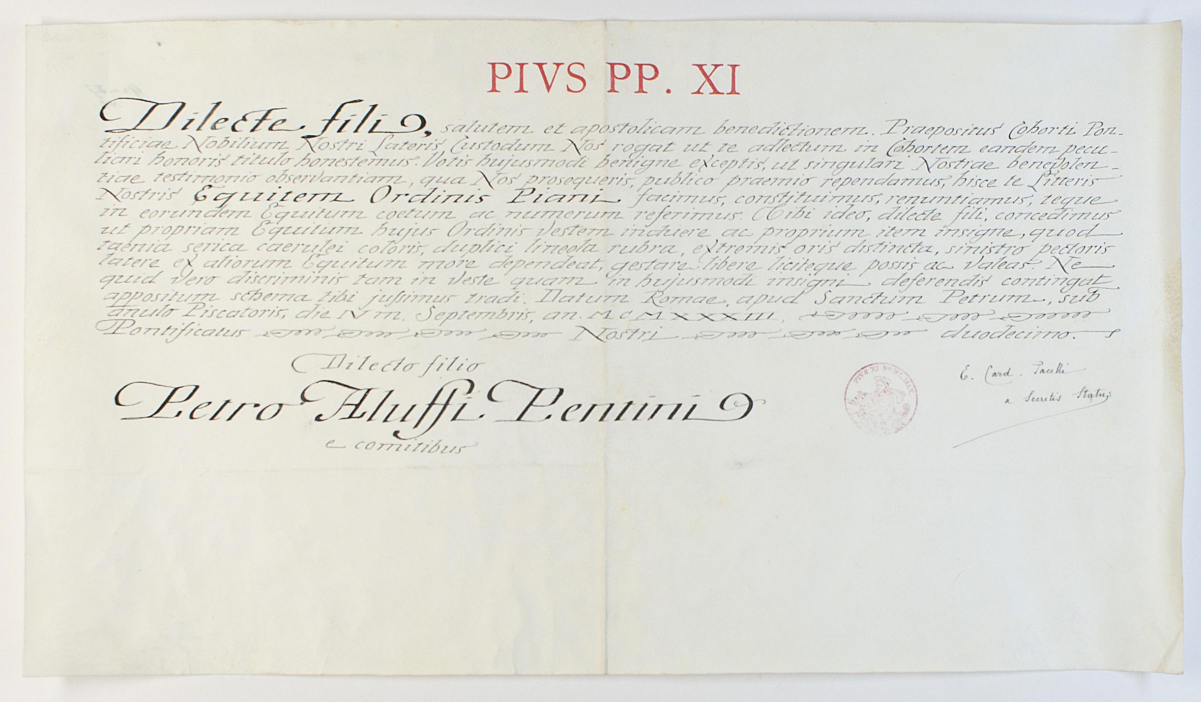 (1876-1958, Eugenio Pacelli, from 1939 Pope) — Sophie Dupré Autographs