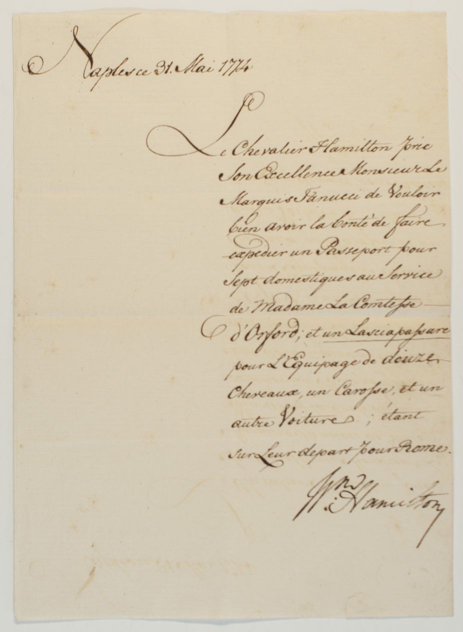 (Sir William, 1730-1803, Diplomatist & Archaeologist, Husband of Emma Hamilton) — Sophie Dupré Autographs
