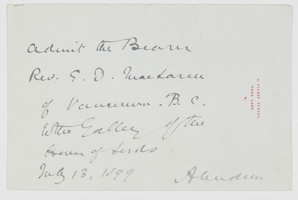 (John Campbell Hamilton-Gordon, 1847-1934, Governor General of Canada, 1893-1898, from 1870 7th Earl, from 1916 1st Marquess) — Sophie Dupré Autographs