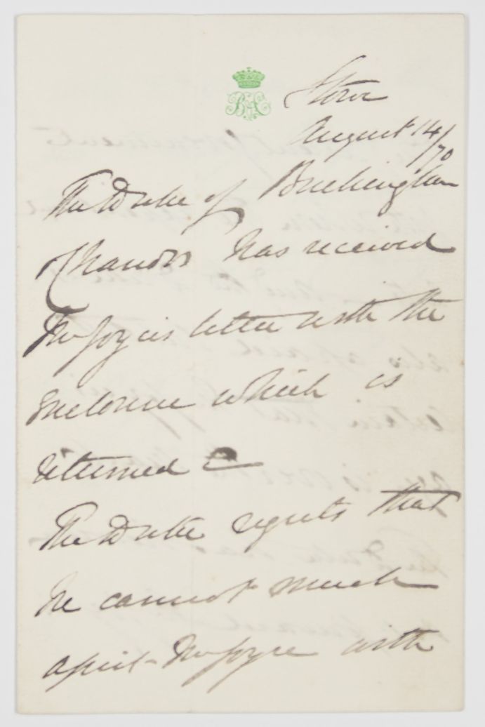 (Richard Grenville, 1823-1889, Colonial Secretary, 1867-1868, and Governor of Madras, 1875-1880, from 1861 3rd Duke) — Sophie Dupré Autographs