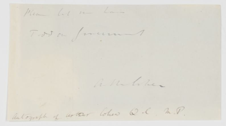 (Arthur, 1830-1914, M.P. and Lawyer) — Sophie Dupré Autographs
