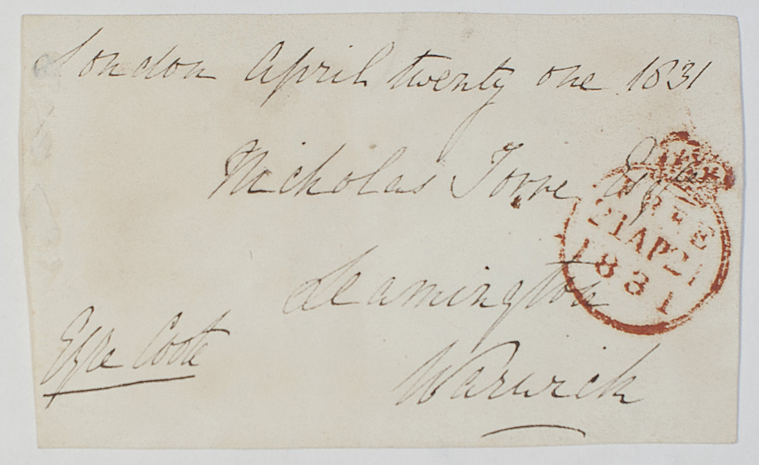 (Sir Eyre, 1806-1834, M.P. for Clonmel, 1830-1832) — Sophie Dupré Autographs