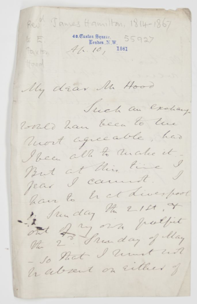 (James, 1814-1867, Minister of the National Scotch Church, Regent Square, London, Writer and Editor) — Sophie Dupré Autographs