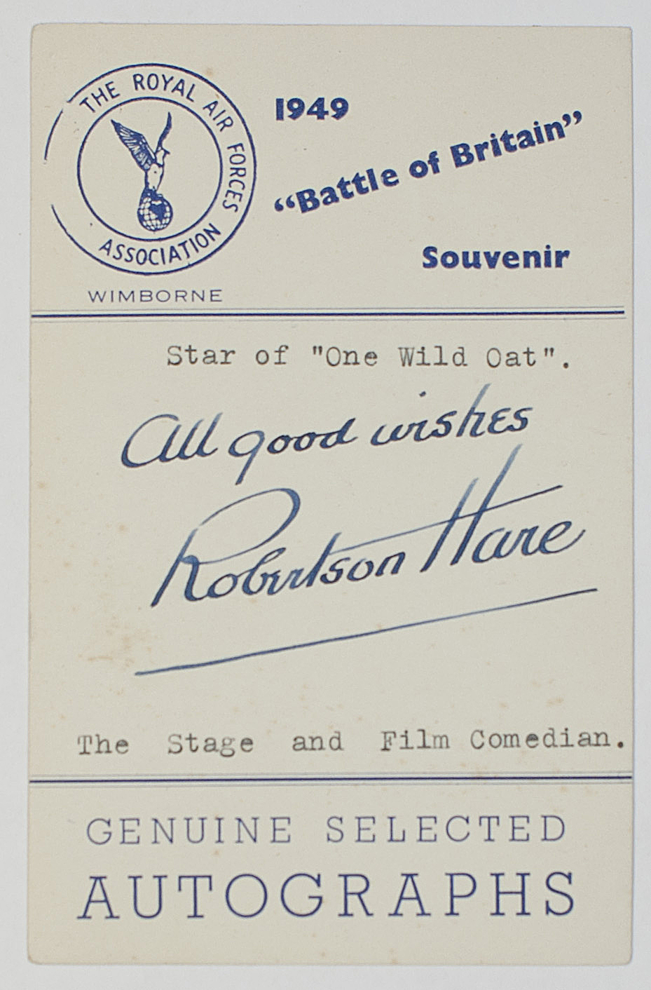 (Robertson, 1891-1979, Comedian) — Sophie Dupré Autographs