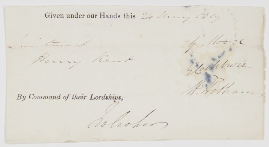 (Admiral Sir Graham, 1764-1843, Admiral Sir George COCKBURN, 1772-1853, Vice-Admiral Sir Henry HOTHAM, 1777-1833, and John Wilson CROKER, 1780-1857, Secretary of the Admiralty) — Sophie Dupré Autographs