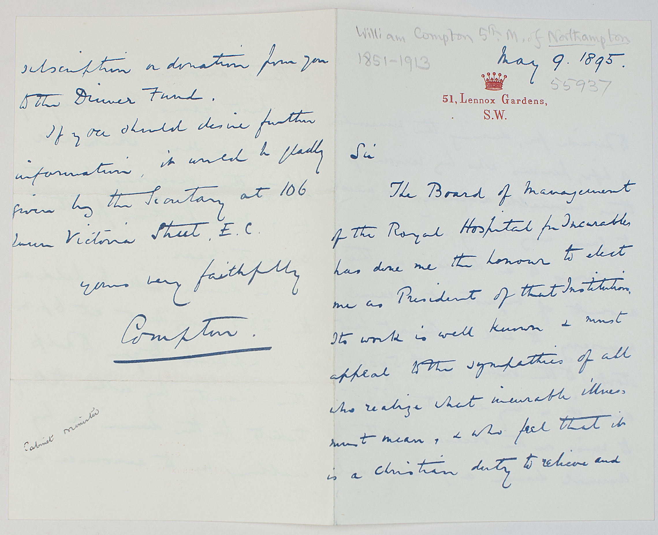 (William George Spencer Scott Compton, 1851-1913, K.G., M.P., from 1887 Earl Compton, from 1897 5th Marquess, Diplomat) — Sophie Dupré Autographs