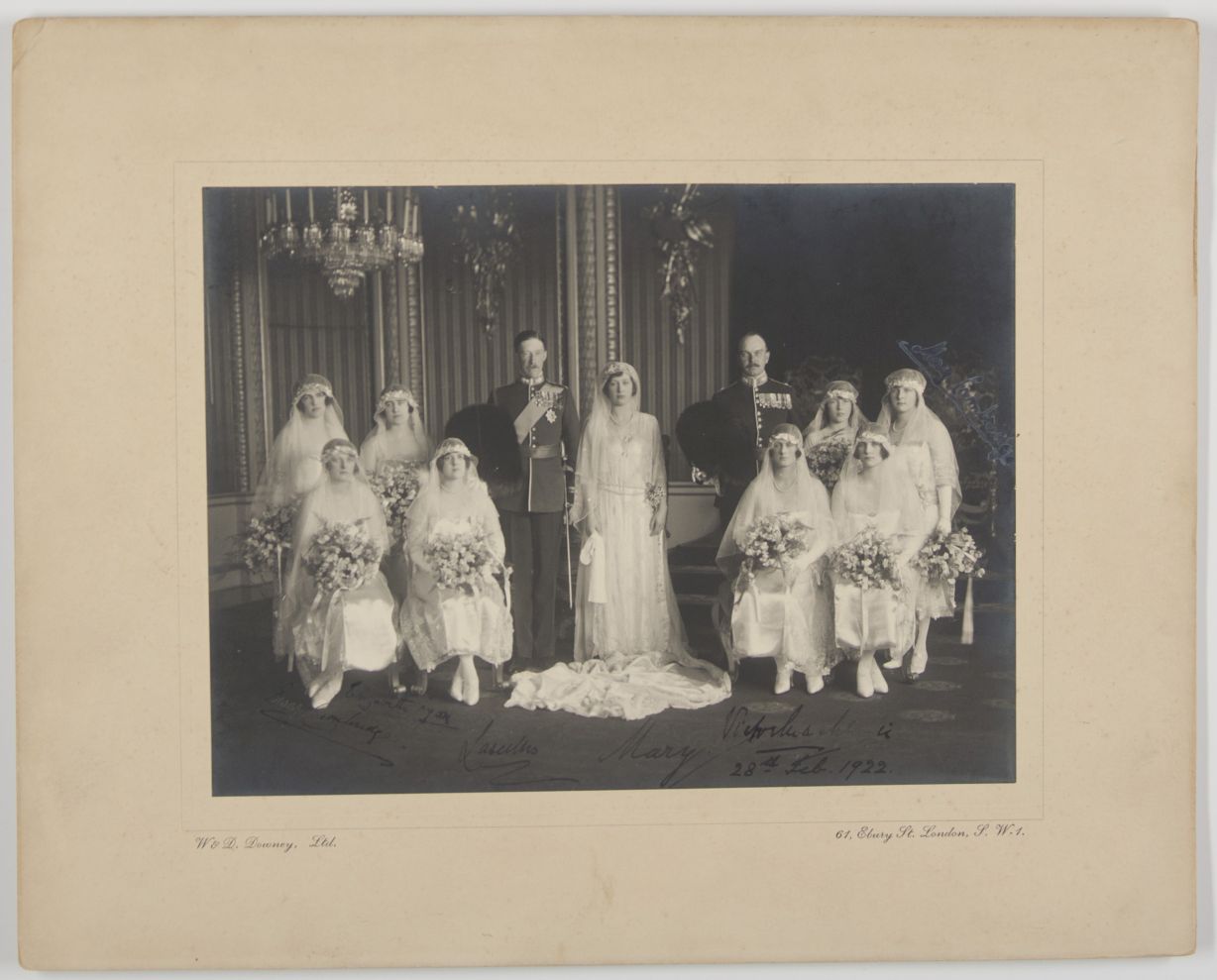 (Countess of Harewood, 1897-1965, Princess Royal, Daughter of George V), (Sir) Henry Lascelles, 6th Earl of HAREWOOD (1882-1947, her husband), ELIZABETH (The Queen Mother, 1900-2002, Queen of George VI), Lady MARY CAMBRIDGE (1897-1987, daughter of the 1st Marquess of Cambridge, wife, 1924, of (Sir) Henry Abel Smith), and Major Sir Victor MACKENZIE (3rd Baronet of Glen Muick, 1882-1944) — Sophie Dupré Autographs