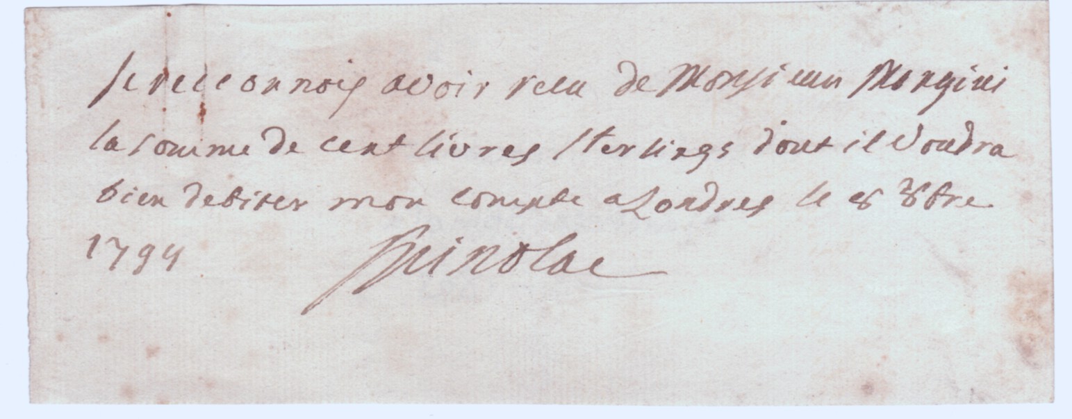 (Cristoforo Vincenzo, 1743-1803, Marchese, Genoese Ambassador to France) — Sophie Dupré Autographs