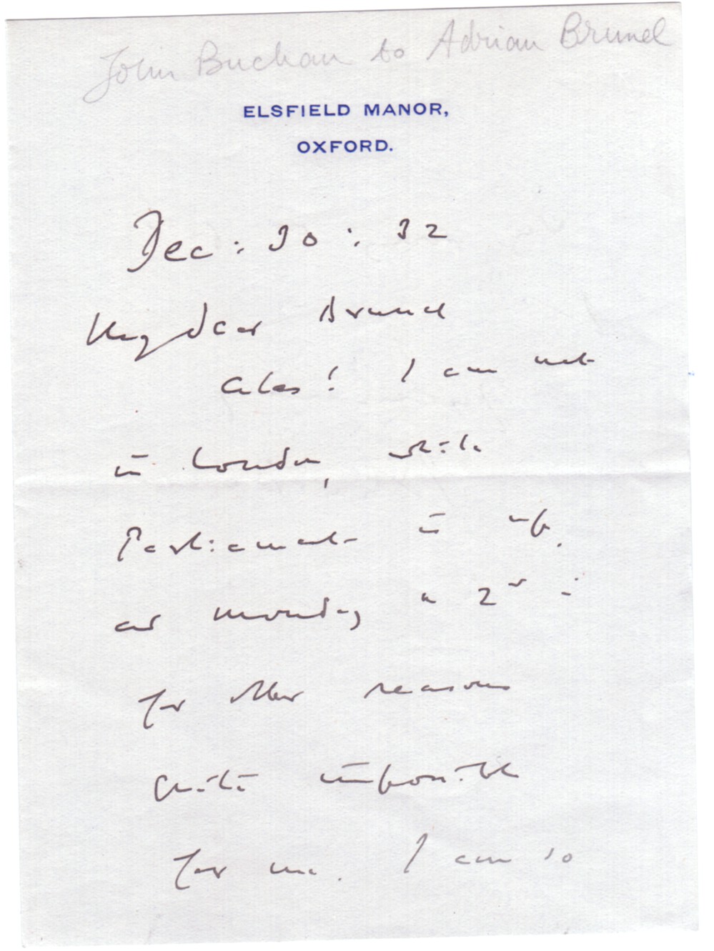 (John, Lord Tweedsmuir, 1875-1940, Novelist, Governor General of Canada) — Sophie Dupré Autographs
