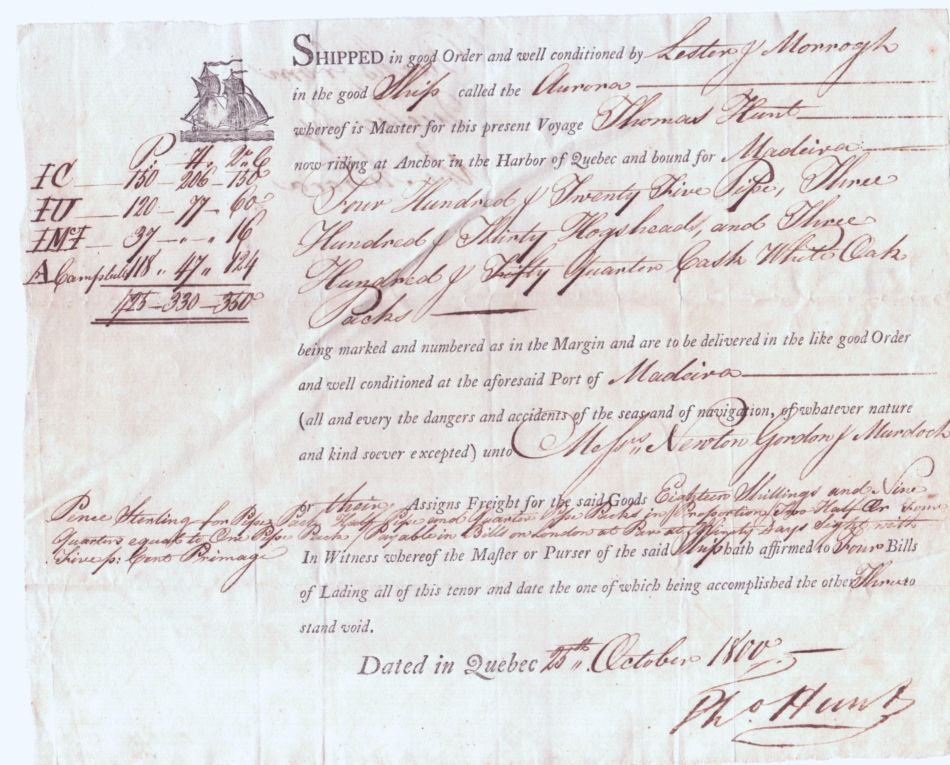 (Captain Thomas, of the Aurora, bound for Madeira) — Sophie Dupré Autographs