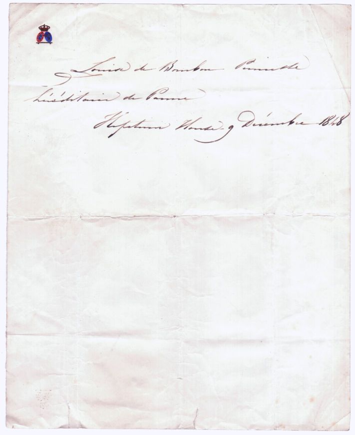 (Marie Thérèse, 1819-1864, daughter of Charles Ferdinand, Duc de Berry, and wife, 1845, of Carlo III, 1823-1854 (assassinated), from 1849 Duke of Parma & Piacenza) — Sophie Dupré Autographs