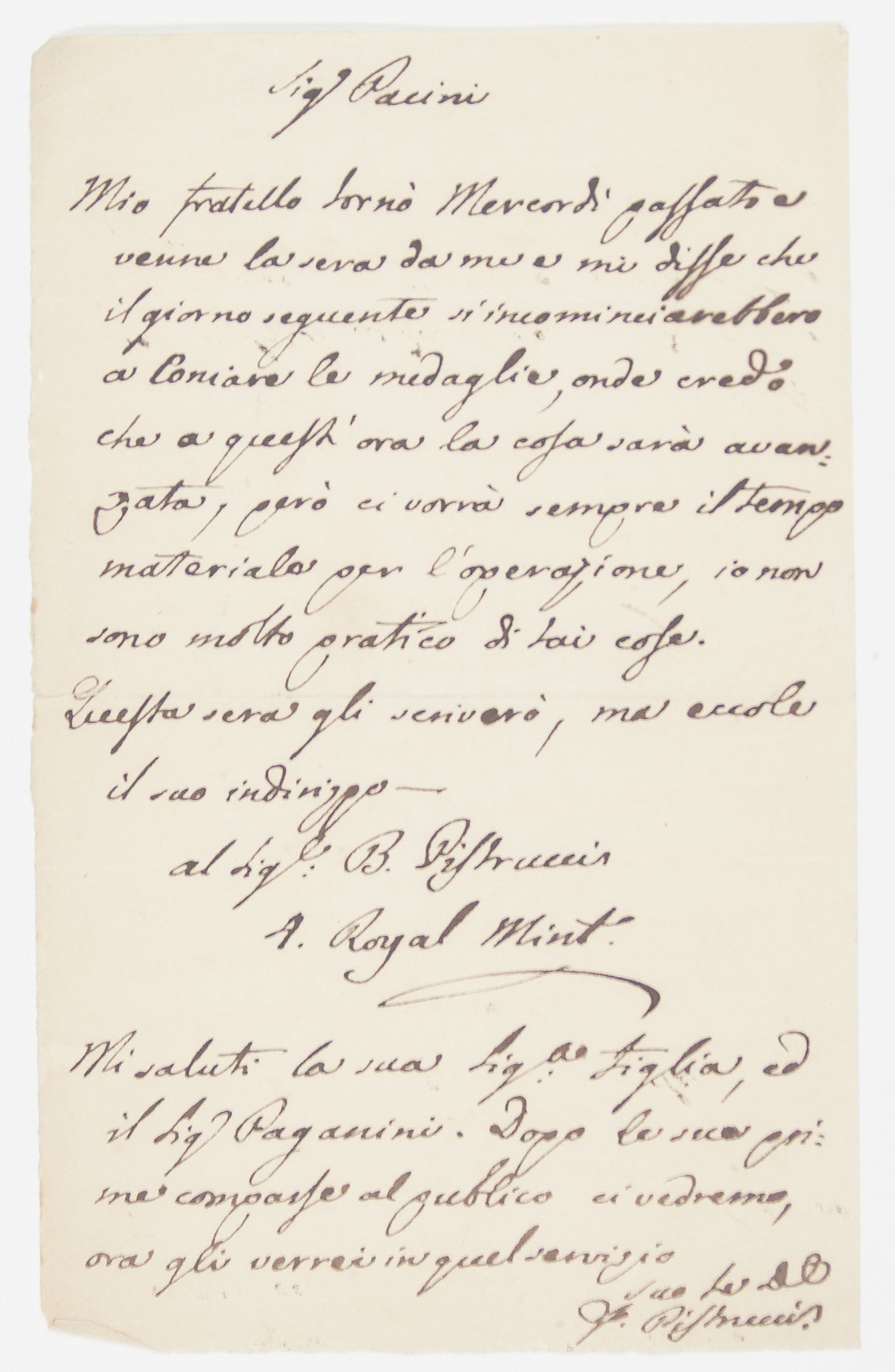 (Filippo, 1777-1857, Artist, Engraver, Poet & Teacher, elder brother of the medallist Benedetto) — Sophie Dupré Autographs