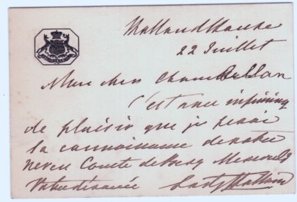(Augusta, 1812-1889, née Coventry, wife, 1833, of Henry Edward Fox, 1802-1859, Diarist & Diplomat, from 1840 4th Baron) — Sophie Dupré Autographs