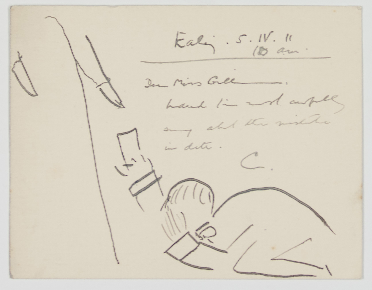 Amusing Autograph Note Signed 'C' to Miss Gill, with a Drawing, — Sophie Dupré Autographs