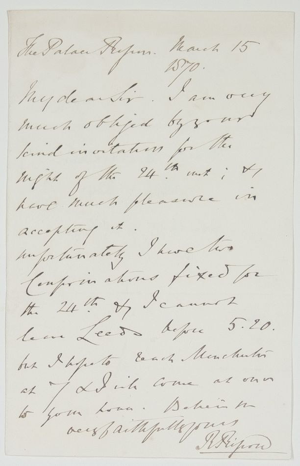 (Robert, 1816-1884, from 1857 Bishop of Ripon) — Sophie Dupré Autographs