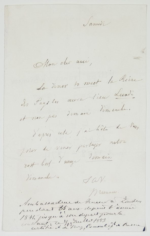 (Count Philipp Ivanovich, 1797-1875, German-born Russian Ambassador to London 1840-1854 and 1858-1875) — Sophie Dupré Autographs