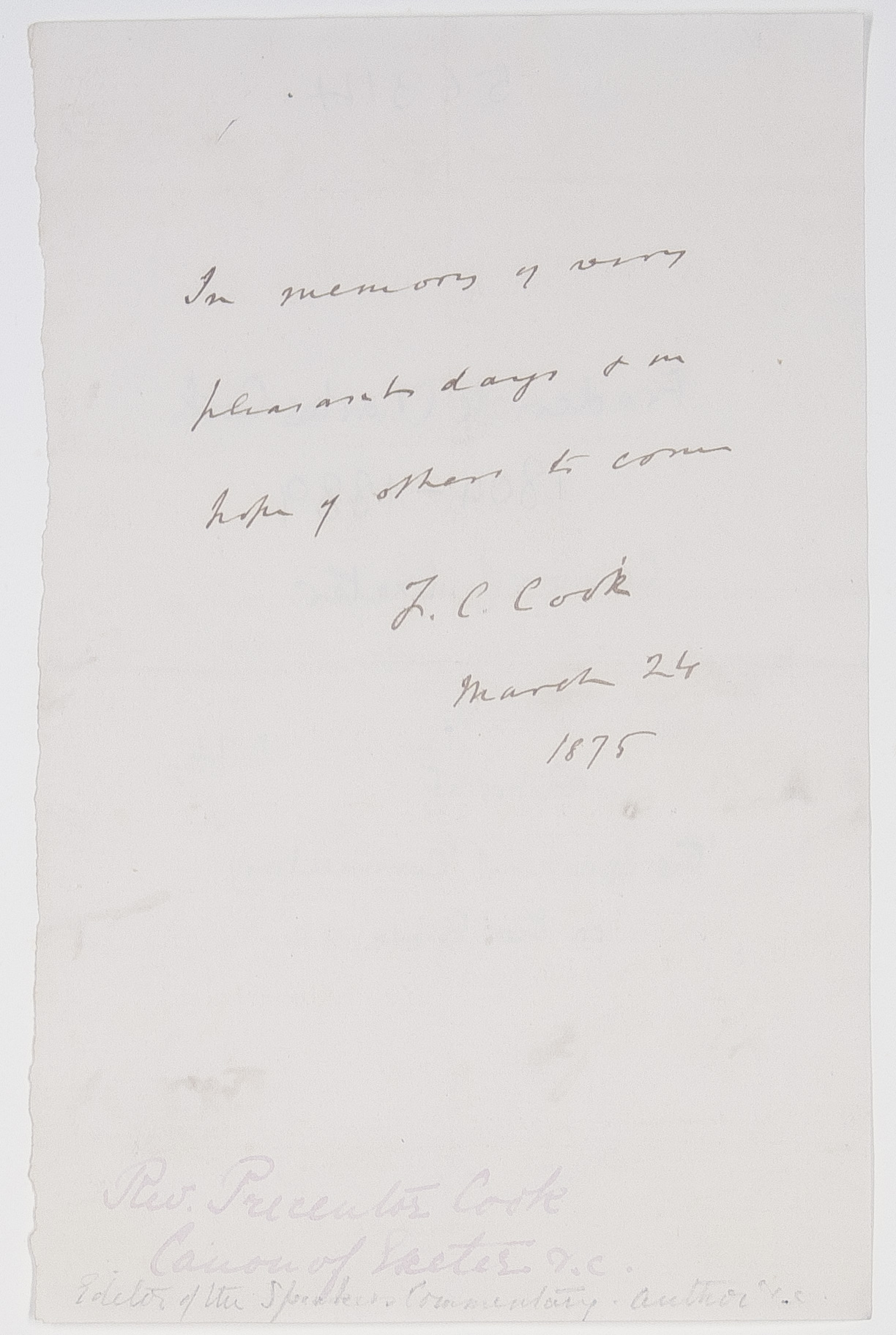 (Frederick Charles, 1804-1889, from 1864 Canon of Exeter, Editor of the 'Speaker's Commentary on the Bible') — Sophie Dupré Autographs