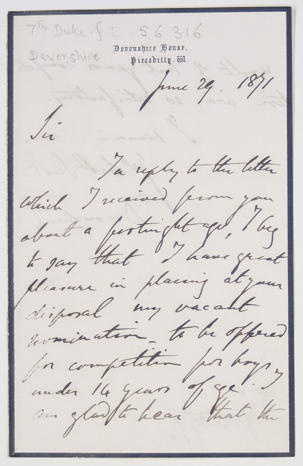 (7th Duke, Sir William Cavendish, 1808-1891, Chancellor of London University, Liberal benefactor of Scientific & Industrial enterprise) — Sophie Dupré Autographs