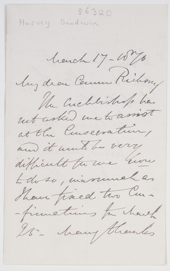 (Harvey, 1818-1891, Mathematician and Antiquary, from 1869 Bishop of Carlisle) — Sophie Dupré Autographs