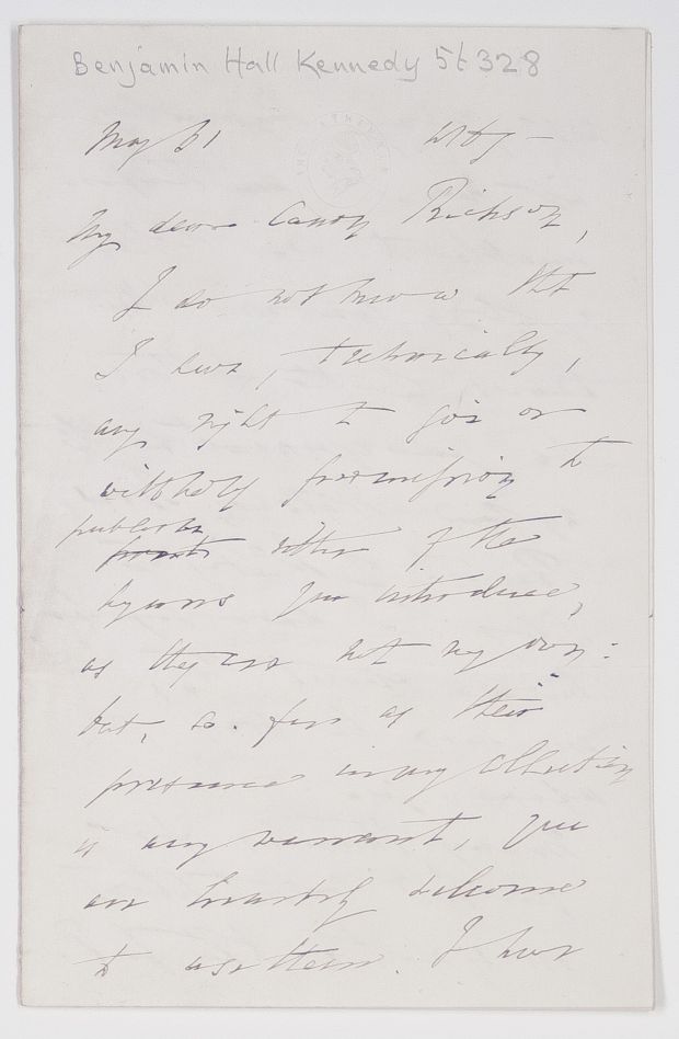 (Benjamin Hall, 1804-1889, Headmaster of Shrewsbury, 1836-1866, from 1868 Regius Professor of Greek at Cambridge) — Sophie Dupré Autographs