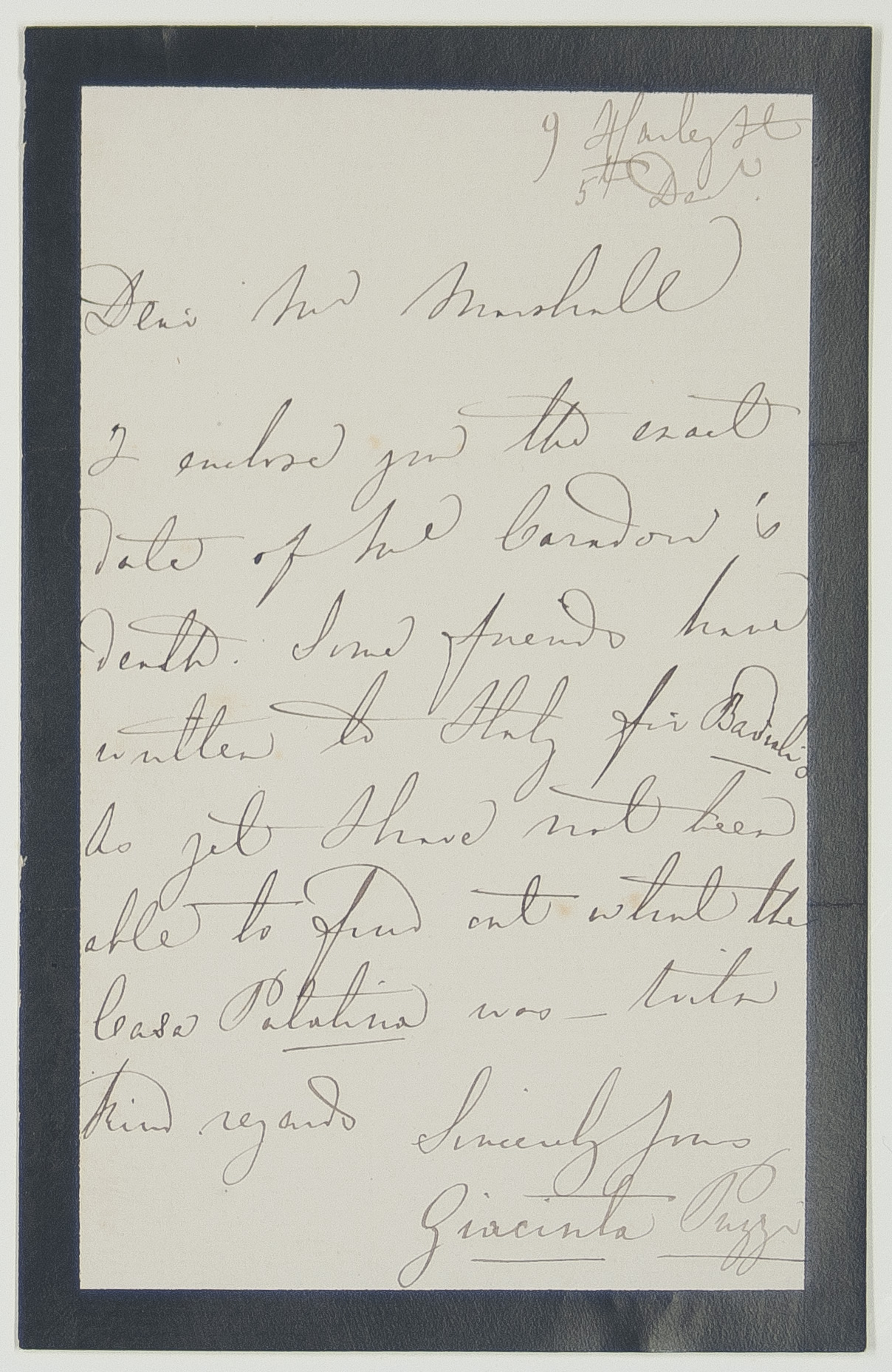 (Giacinta, née Toso, 1807-1889, Italian Soprano) — Sophie Dupré Autographs