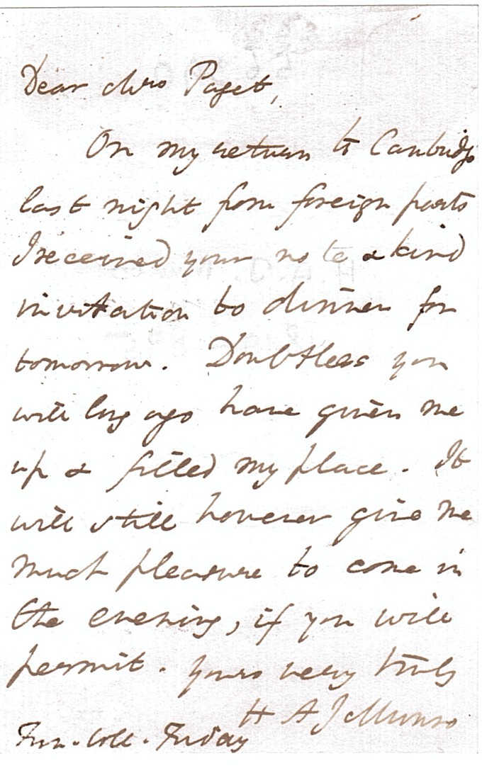 (Hugh Andrew Johnstone, 1819-1885, 1st Kennedy Professor of Latin at Cambridge, 1869-1872) — Sophie Dupré Autographs
