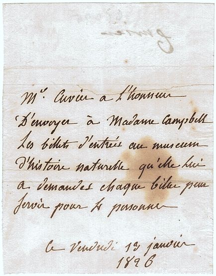 (Georges, 1769-1832, French Anatomist known as the Father of Comparative Anatomy and Palaeontology, Baron) — Sophie Dupré Autographs