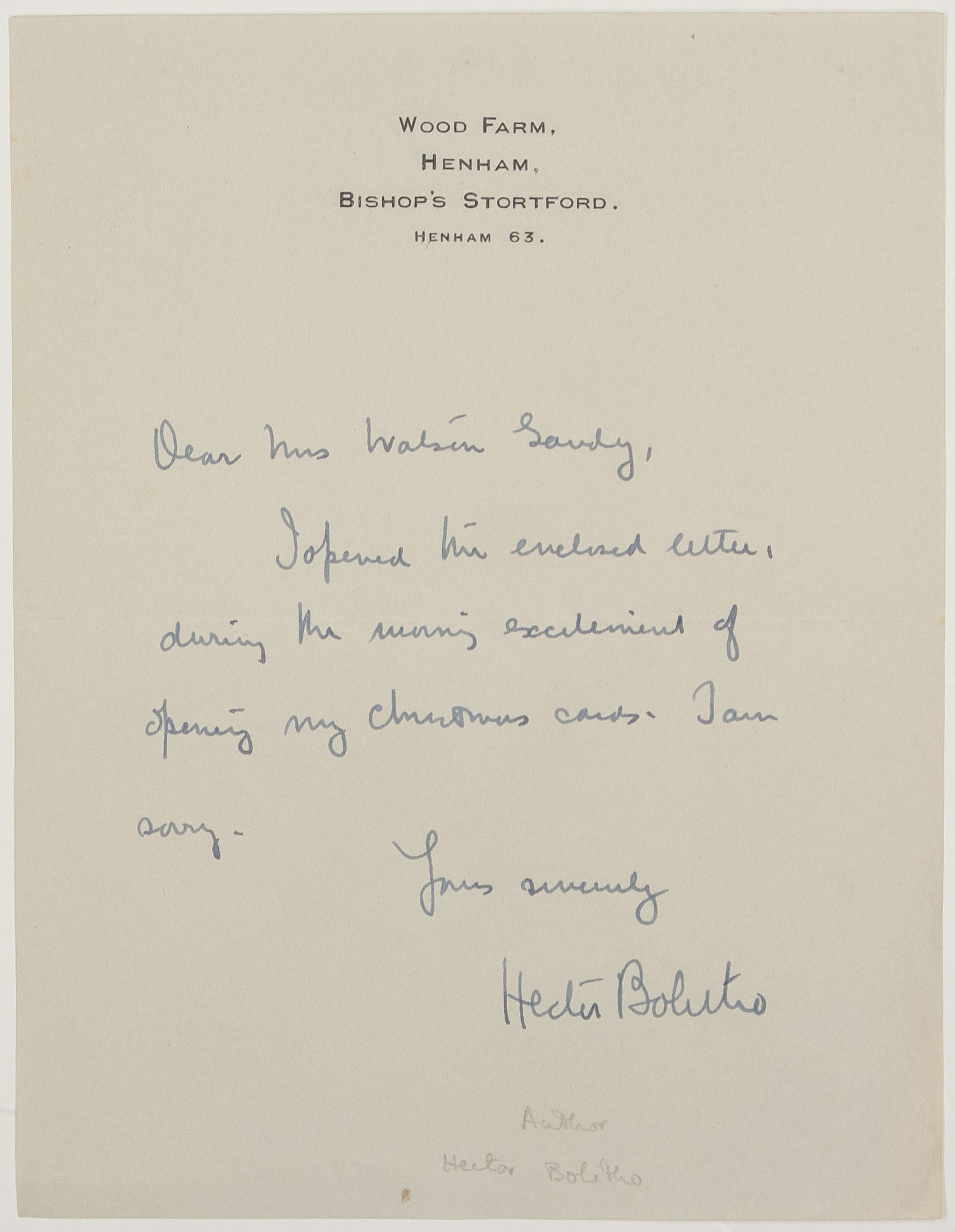 (Hector, 1897-1974, New Zealand-born Writer & Royal Biographer) — Sophie Dupré Autographs