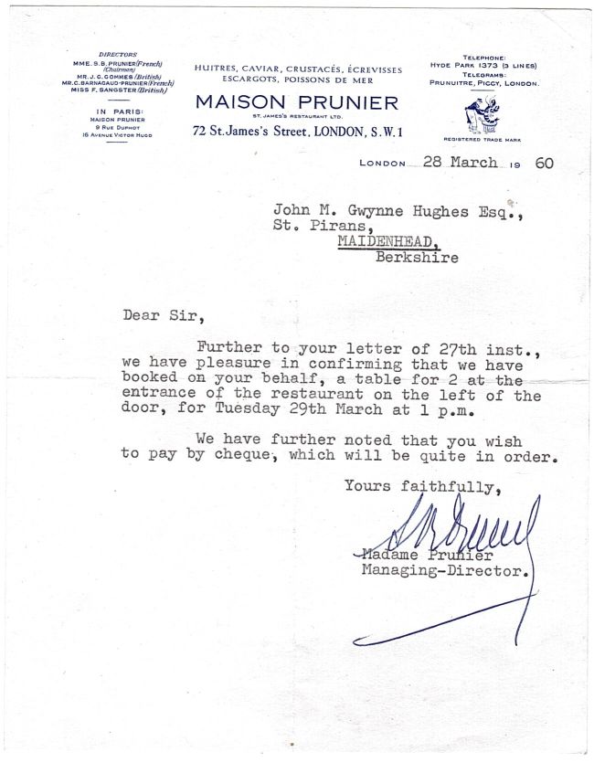 (Simone B., d. after 20 Nov 1985, French Restaurateur & Writer on Fish Cookery) — Sophie Dupré Autographs