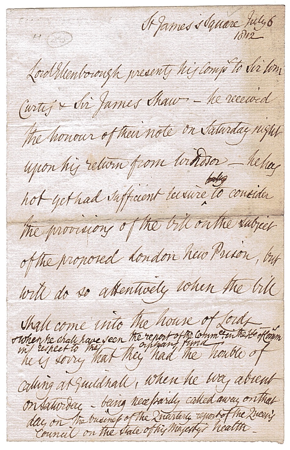 (Sir Edward Law, 1750-1818, leading counsel for Warren Hastings, 1787, Lord Chief Justice of England, 1802-1818 and 1st Baron) — Sophie Dupré Autographs