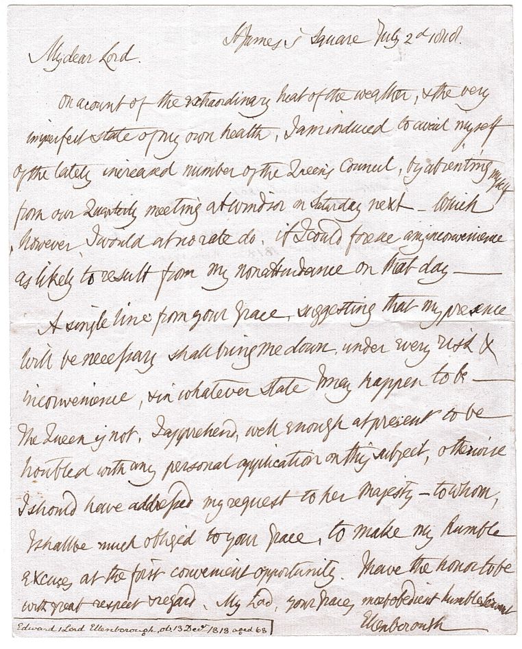 (Sir Edward Law, 1750-1818, leading counsel for Warren Hastings, 1787, Lord Chief Justice of England, 1802-1818 and 1st Baron) — Sophie Dupré Autographs