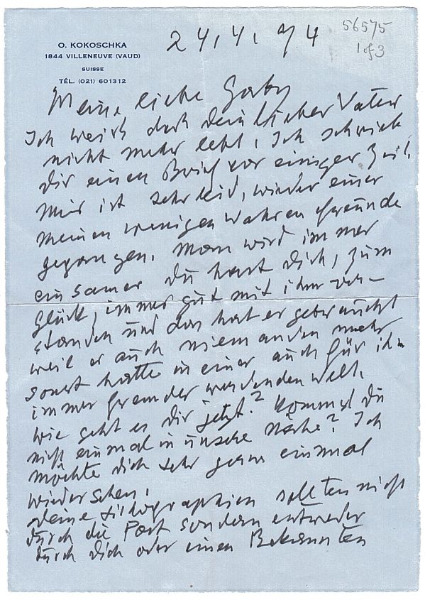 (Oskar, 1886-1980, Austrian-born British Artist, Poet & Playwright) — Sophie Dupré Autographs
