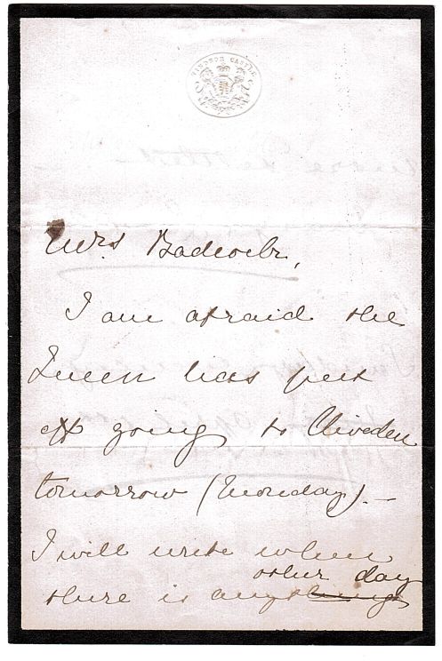 (Hon. Mary Louisa, 1835-1917, daughter of the Hon. W.S.S. Lascelles and granddaughter of the 2nd Earl of Harewood, Maid of Honour to Queen Victoria, 1865-1881) — Sophie Dupré Autographs