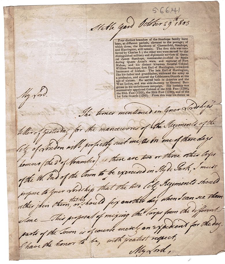 (Charles Stanhope, 1753-1829, M.P., General and Diplomat, from 1779 3rd Earl) — Sophie Dupré Autographs