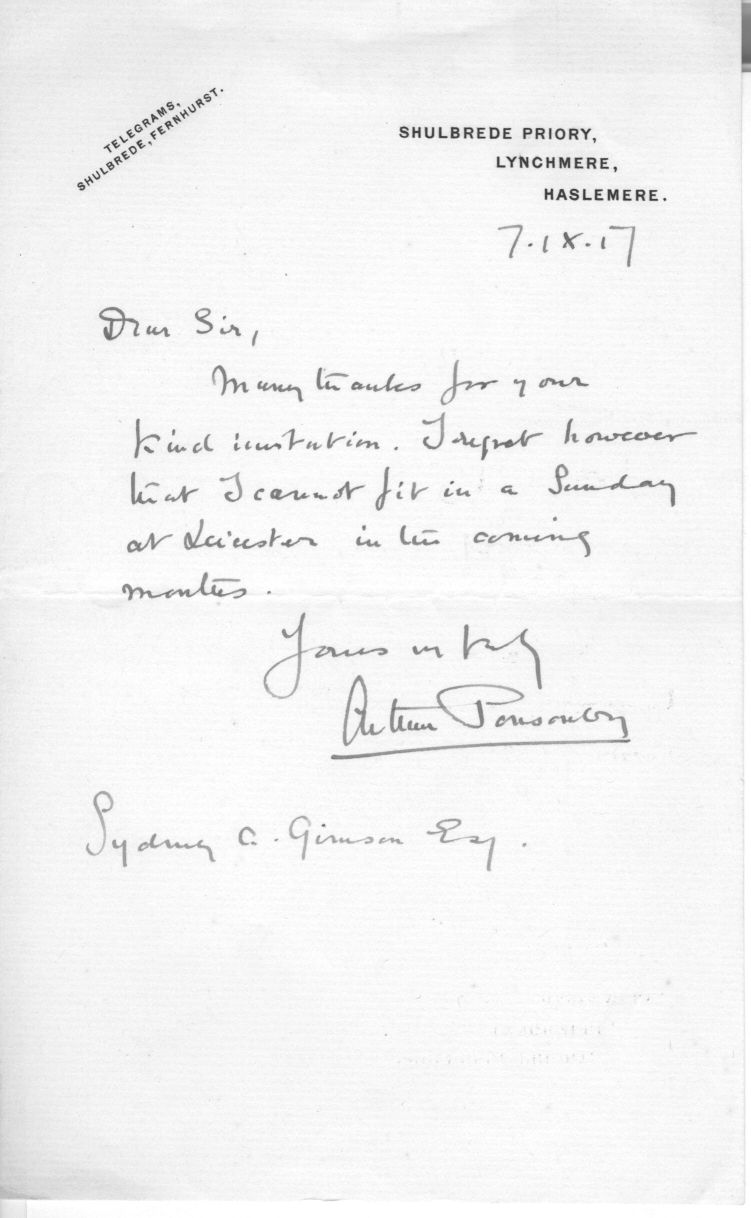 (Arthur A.W.H., 1871-1946, M.P., Liberal and Labour Politician and Peace Campaigner, from 1930 1st Lord Ponsonby of Shulbrede) — Sophie Dupré Autographs