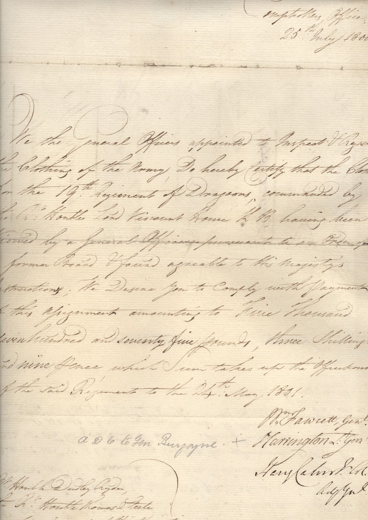 (Sir William, 1728-1804), Charles Stanhope, (1753-1829, from 1799 3rd Earl HARRINGTON), and Sir Harry CALVERT, (circa 1763-1826, from 1817 1st Baronet), Generals — Sophie Dupré Autographs