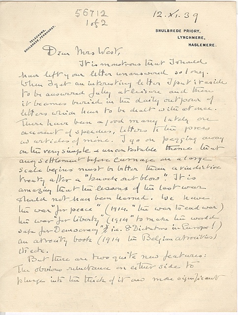 (Arthur A.W.H., 1871-1946, M.P., Liberal and Labour Politician and Peace Campaigner, from 1930 1st Lord Ponsonby of Shulbrede) — Sophie Dupré Autographs