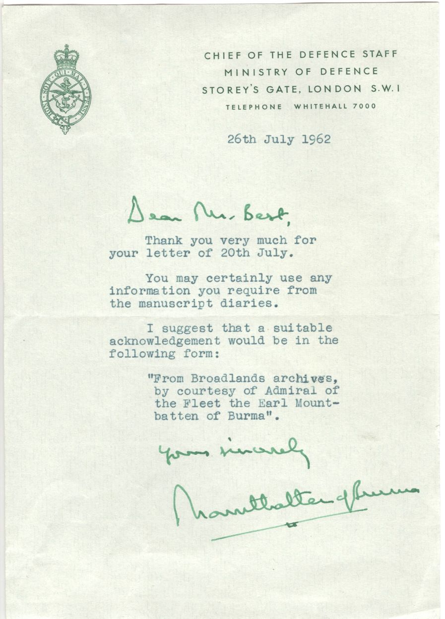(Earl Louis, of Burma, 1900-1979, Admiral of the Fleet, Victoria's Great Grandson, last Viceroy of India) — Sophie Dupré Autographs