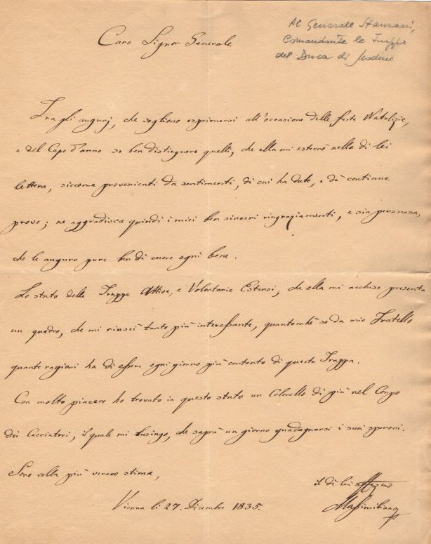 (1782-1863, Archduke of Austria, son of Ferdinand Duke of Modena, Field Marshal and Grand Master of the Teutonic Order) — Sophie Dupré Autographs