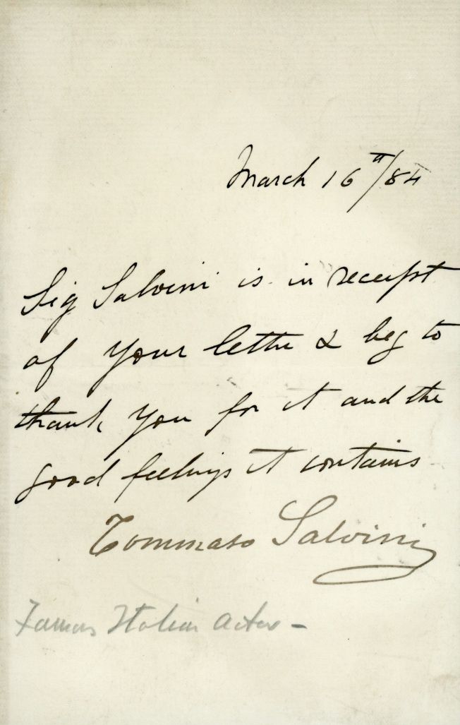 (Tommaso, 1830-1915, Italian Actor) — Sophie Dupré Autographs