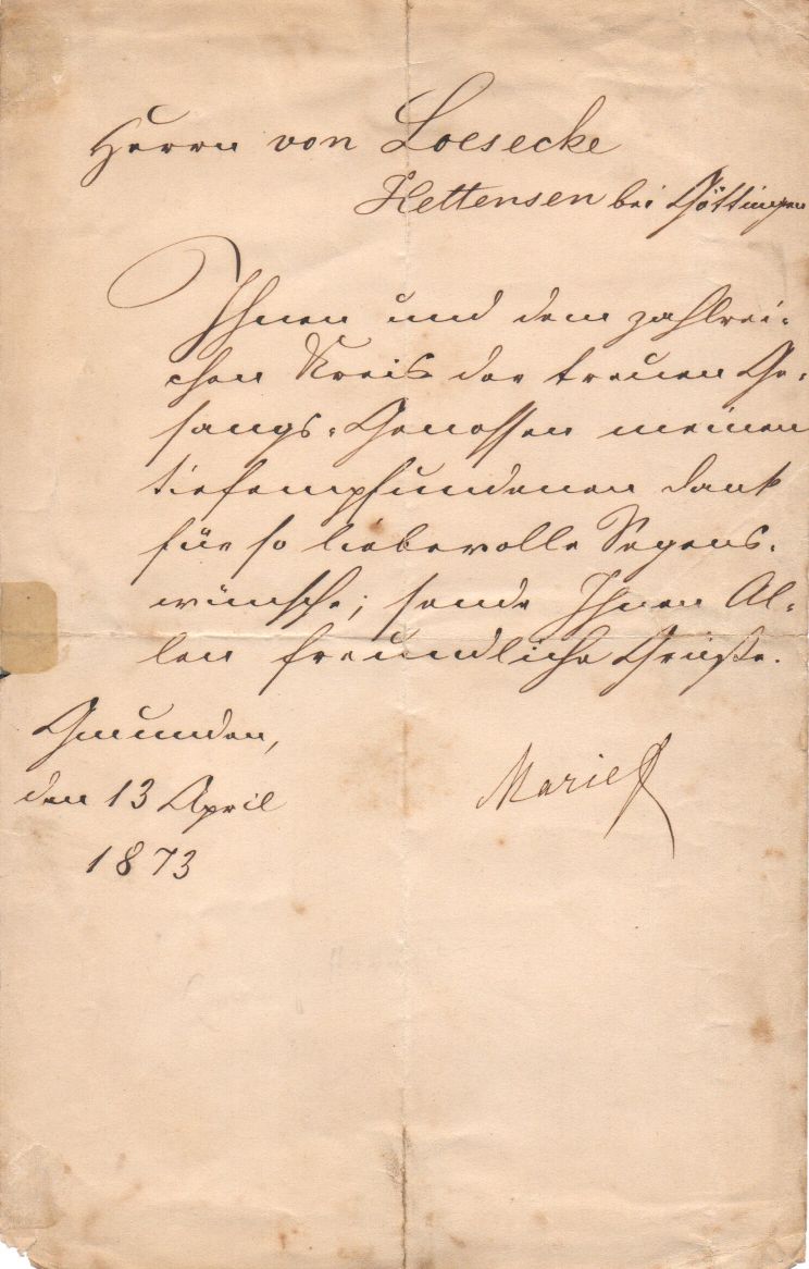 (Princess of Saxe-Altenburg, 1818-1907, Queen of George V, 1819-1878, Last King of Hanover) — Sophie Dupré Autographs